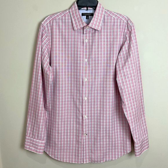 Banana Republic Pink Plaid Shirt Non Iron Slim Fit Button Front Men’s Sz Med - Picture 1 of 4